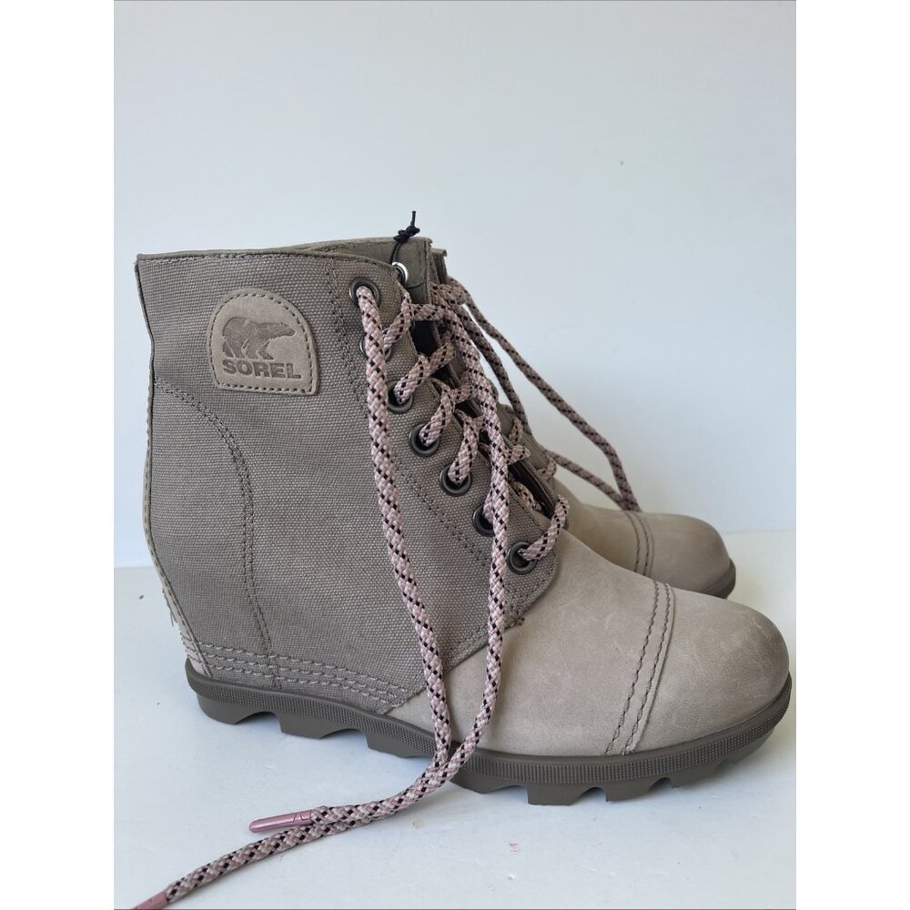 Sorel Joan of Artic Wedge II PDX Women’s 9.5 Taupe Canvas Leather Ankle Boot - Picture 8 of 14
